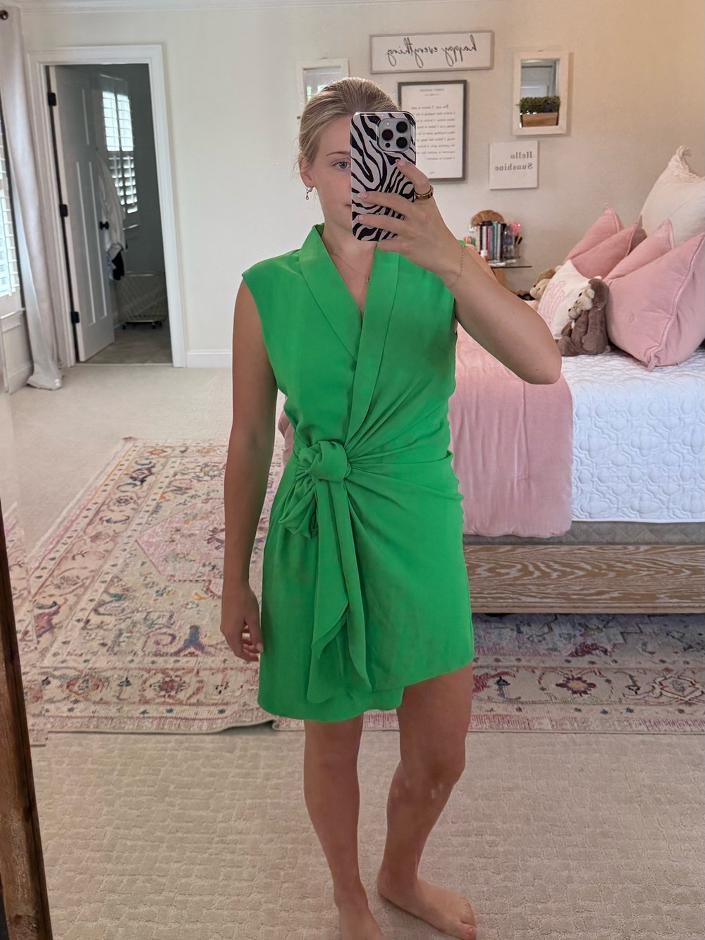 Amanda Uprichard Bright Green Knot-Waist Mini Dress